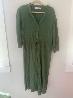 Petal & Pup Olive Green Button-Front Jumpsuit with Drawstring Waist
